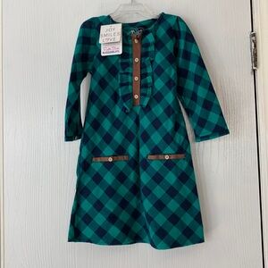 Ruffle Butts navy and emerald Buffalo Plaid A-line dress NWT